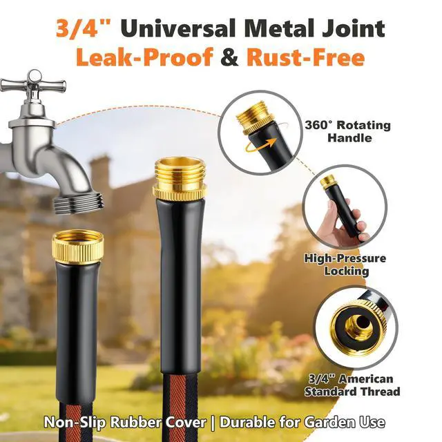 Alt view image 4 of 6 - Garden Hose 25FT 600 PSI High Pressure, Flexible TPE Water Hose Kink-Free & Lightweight, with Abrasion-Resistant Cover for Car Washing, Watering Lawn, Outdoor Use
