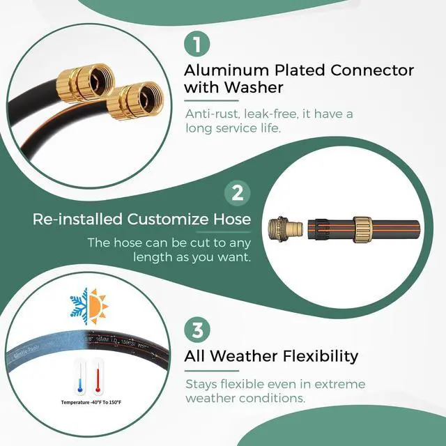 Alt view image 3 of 7 - Leader Hose 5/8", 6ft Short Garden Hose | Custom Length, No Kink, Flexible, Leakproof Water Hose, 600 Burst PSI