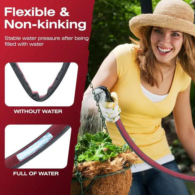 Alt view image 3 of 6 - Flexible Lightweight Garden Hose 15 FT | Non Expanding Hose with Latex Core, Space-Saving Outdoor Pipe for Yard RV Car Washing, Gray & Red
