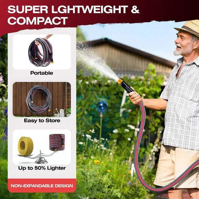 Alt view image 5 of 6 - Flexible Lightweight Garden Hose 15 FT | Non Expanding Hose with Latex Core, Space-Saving Outdoor Pipe for Yard RV Car Washing, Gray & Red