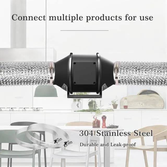 Alt view image 3 of 6 - Dryer Vent Hose 4 Inch 5FT Flexible Dryer Ducting Tube Air Duct Aluminum Insulated Flex Hose Kit Indoor Outdoor