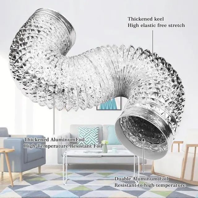 Alt view image 4 of 6 - Dryer Vent Hose 4 Inch 5FT Flexible Dryer Ducting Tube Air Duct Aluminum Insulated Flex Hose Kit Indoor Outdoor