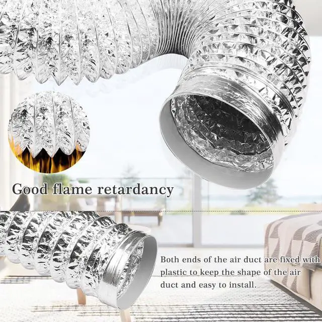Alt view image 5 of 6 - Dryer Vent Hose 4 Inch 5FT Flexible Dryer Ducting Tube Air Duct Aluminum Insulated Flex Hose Kit Indoor Outdoor