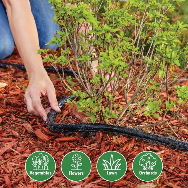 Alt view image 2 of 5 - 25' Black Flat Weeper Soaker Hose for Garden Beds, Drip Irrigation Outdoor Hose, Flexible Garden Hose for Vegetable Gardens, Flower Beds, Lawns, and Orchards