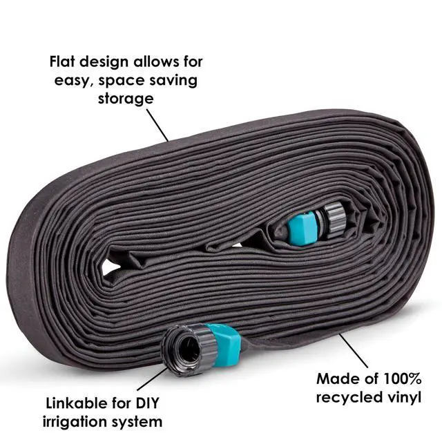 Alt view image 3 of 5 - 25' Black Flat Weeper Soaker Hose for Garden Beds, Drip Irrigation Outdoor Hose, Flexible Garden Hose for Vegetable Gardens, Flower Beds, Lawns, and Orchards