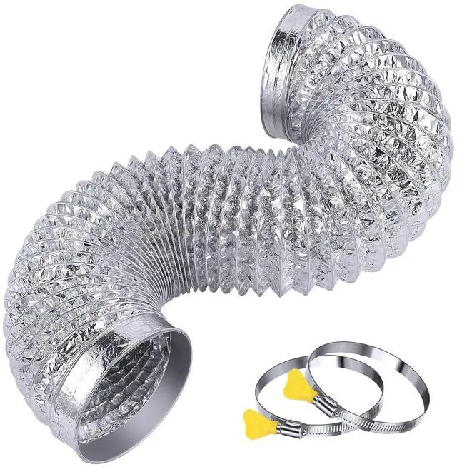 Main image of Heavy Duty 4"Flexible Dryer Vent Exhaust Duct Hose 3 Feet | Tool-Free, for Tight Space, Extra Thick Aluminum Foil HVAC Ducting Kit with 2 Key Hose Clamps