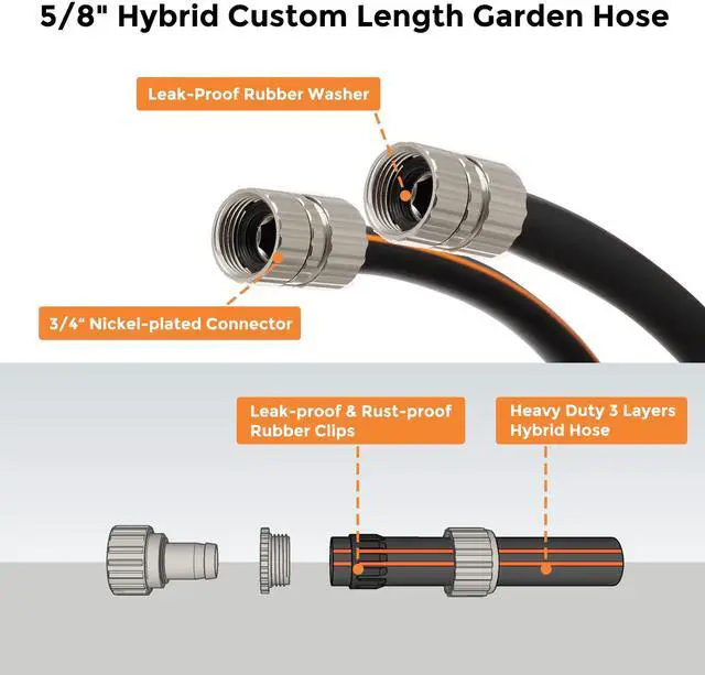 Alt view image 2 of 7 - Garden Hose 5/8", 5ft Female to Female Leader Hose | Custom Length, Heavy Duty, No Kink, Flexible, Rubber Garden Hose, Leakproof Water Hose, 600 Burst PSI