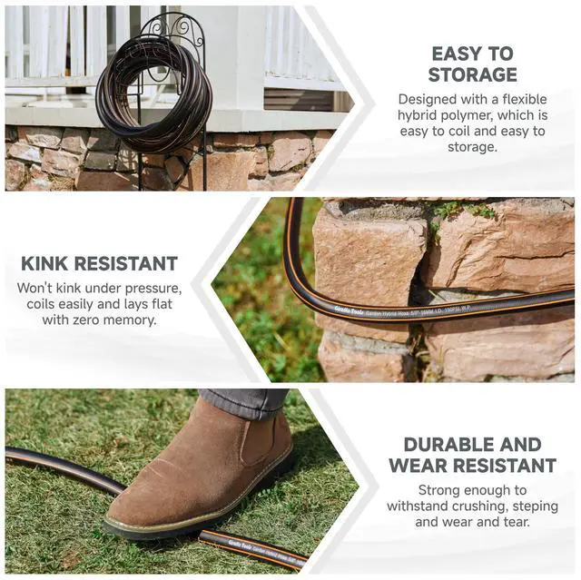 Alt view image 6 of 7 - Garden Hose 5/8", 5ft Female to Female Leader Hose | Custom Length, Heavy Duty, No Kink, Flexible, Rubber Garden Hose, Leakproof Water Hose, 600 Burst PSI