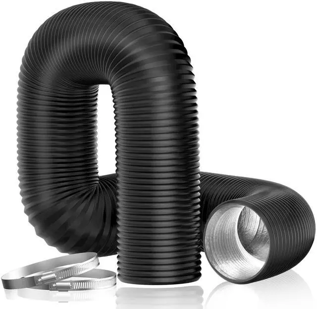 Main image of Dryer Vent Hose, 4'' Flexible Duct 16FT with 2 Duct Clamps, Heavy-Duty Three Layer Protection, Black PVC, for HVAC Ventilation, Duct Fan Systems
