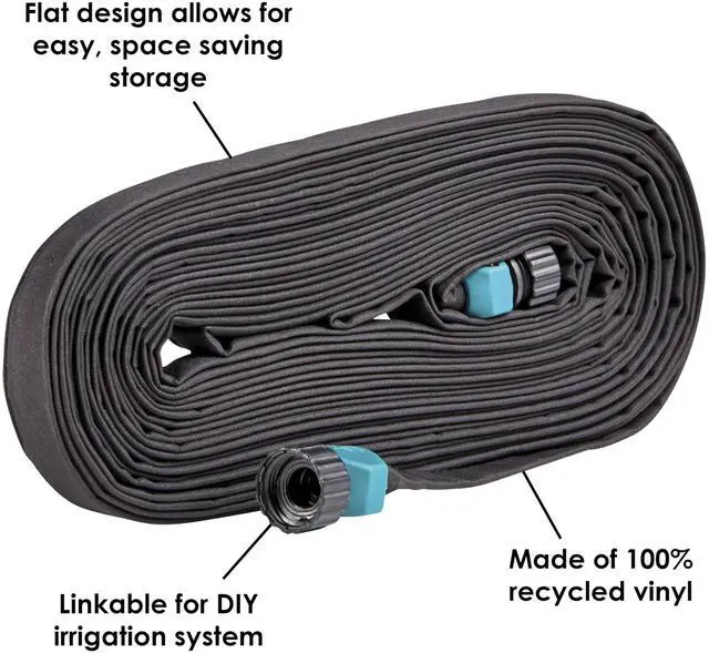 Alt view image 2 of 5 - 50' Black Flat Weeper Soaker Hose for Garden Beds, Drip Irrigation Outdoor Hose, Flexible Garden Hose for Vegetable Gardens, Flower Beds, Lawns, and Orchards