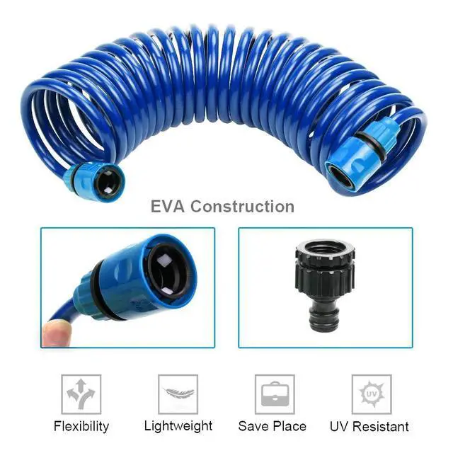 Alt view image 2 of 7 - Recoil Garden Hose 25FT EVA Water Hose with 7-Pattern Spray Nozzle,Curly Self Coiling Lightweight Garden Hose,Retractable Drinking Water Safe Garden Coil Hose for Lawn Patio (blue)