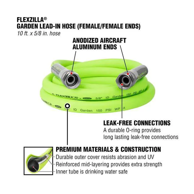 Alt view image 2 of 6 - Garden Lead-In Hose, 5/8" x 10', Female to Female Fittings (3/4" - 11 1/2 GHT)