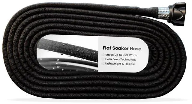 Main image of 10FT Flexible Flat Soaker Hose, Drip Irrigation for Garden Beds | Low-pressure flat hose delivers gentle root watering for garden beds; linkable, flexible, and designed to reduce water waste.