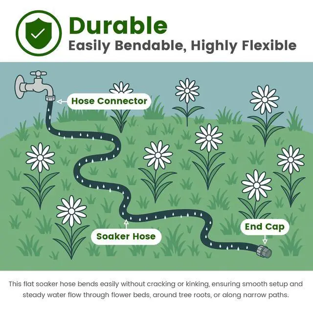 Alt view image 6 of 7 - 10FT Flexible Flat Soaker Hose, Drip Irrigation for Garden Beds | Low-pressure flat hose delivers gentle root watering for garden beds; linkable, flexible, and designed to reduce water waste.