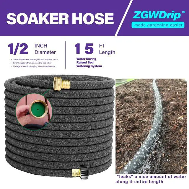 Alt view image 2 of 6 - 15FT 1/2" Water-Saving Soaker Hose with Solid Brass Connectors, Drip Irrigation Kit for Lawn & Yard
