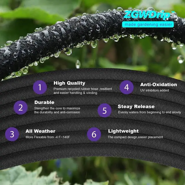 Alt view image 4 of 6 - 15FT 1/2" Water-Saving Soaker Hose with Solid Brass Connectors, Drip Irrigation Kit for Lawn & Yard