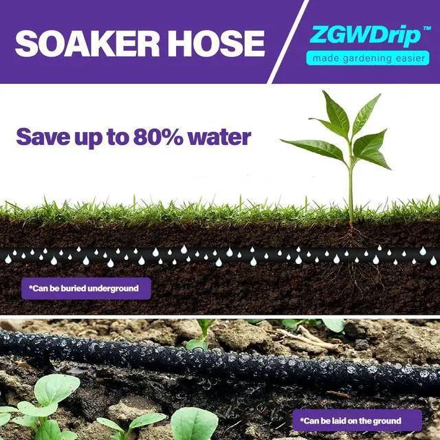 Alt view image 5 of 6 - 15FT 1/2" Water-Saving Soaker Hose with Solid Brass Connectors, Drip Irrigation Kit for Lawn & Yard