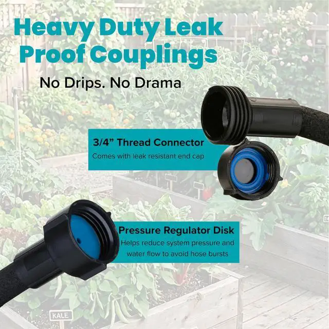 Alt view image 3 of 5 - Round Soaker Hose 3/8" x 25 ft with Heavy Duty Couplings | Adjustable Fittings, Even Water Distribution, Timer-Compatible Drip Irrigation for Raised Beds