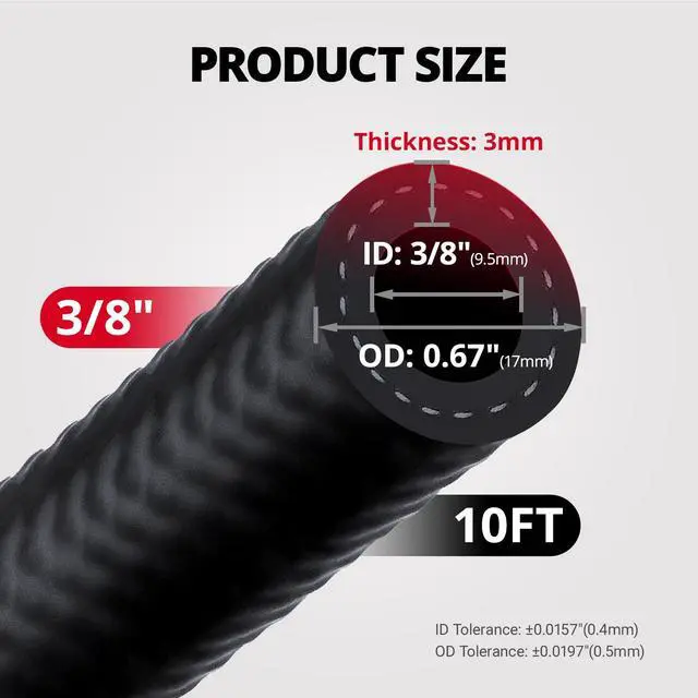 Alt view image 2 of 7 - 3/8" Fuel Hose Line Push Lock NBR Rubber SAE 30R7 10FT 300PSI | NBR Rubber with Polyester Braid, -40°F to 257°F, Oil and Wear Resistant, Compatible with Diesel, Oil, Gasoline, Biodiesel