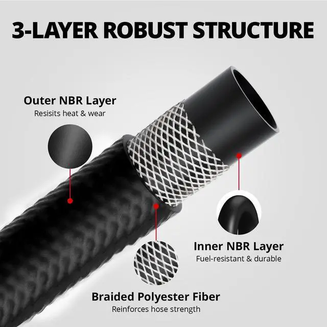 Alt view image 4 of 7 - 3/8" Fuel Hose Line Push Lock NBR Rubber SAE 30R7 10FT 300PSI | NBR Rubber with Polyester Braid, -40°F to 257°F, Oil and Wear Resistant, Compatible with Diesel, Oil, Gasoline, Biodiesel
