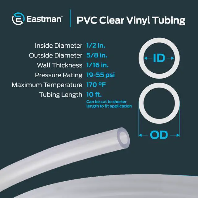 Alt view image 4 of 6 - 1/2 Inch ID (5/8 Inch OD) PVC Clear Vinyl Tubing, 10 Foot Length, 98568
