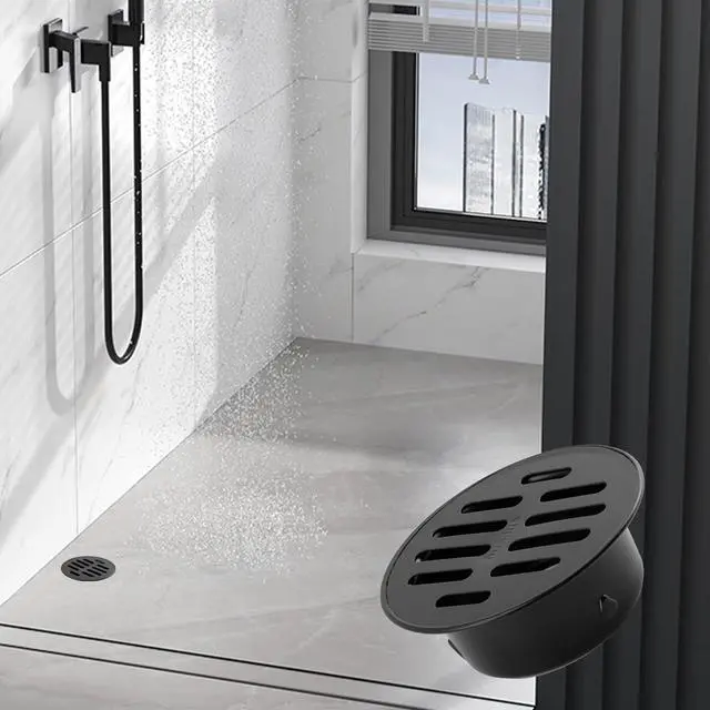 Alt view image 4 of 6 - 2.6 Inch Stainless Steel Floor Drain Cover for Yard Roof Balcony | Black Sewer Drain Grate,Round Anti-Clog Drainage Filter Strainer