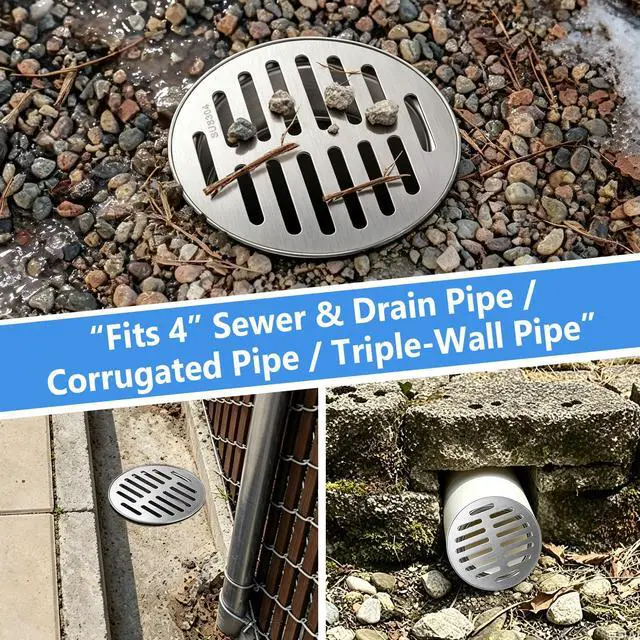 Alt view image 2 of 7 - 4 Inch 304 Stainless Steel Drain Grate Cover, Round Heavy Duty Floor Drain for Horizontal Pipe with Adjustable Snap-in Clips, 304 Rustproof Wall Drain Cover for Outdoor Yard Patio Basement (2 Piece)