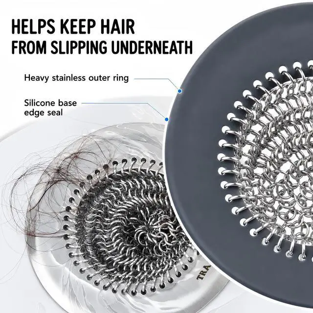 Alt view image 6 of 7 - Shower Drain Hair Catcher, Easy Flip Clean Bathtub Drain Protector | Patented Reversible Chain Mail Mesh, Traps Hair Without Clogging, Fast Flow, 4.4" Drain Cover Fits Regular & Pop-up Drains