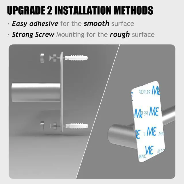 Alt view image 5 of 6 - Towel Bar, Adhesive or Drill Wall Mount, Brushed Nickel, 1 Pack | Adjustable 14.4 to 25.2 Inch, 304 Stainless Steel Hand Towel Holder, Square Base Towel Racks for Bathroom, Kitchen Use