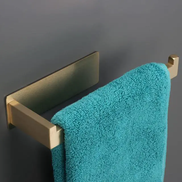 Main image of Hand Towel Holder, Strong Self Adhesive Hand Towel Ring, Thicken SUS304 Stainless Steel Hand Towel Bar/Rack, No Drilling Modern Hand Towel Hanger (Brushed Gold, 9 in)