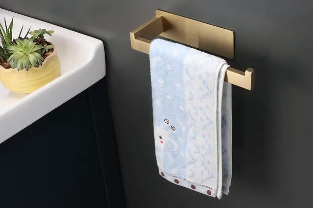 Alt view image 2 of 7 - Hand Towel Holder, Strong Self Adhesive Hand Towel Ring, Thicken SUS304 Stainless Steel Hand Towel Bar/Rack, No Drilling Modern Hand Towel Hanger (Brushed Gold, 9 in)