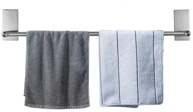 Main image of Self Adhesive Bathroom Towel Bar- Stainless Steel Bath Wall Shelf Rack Hanging Towel Stick On Sticky Hanger Contemporary Style, NO Drilling (1 Pack, Brushed Nickel, 24-Inch Towel Rack)