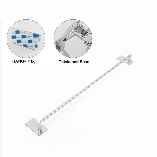 Alt view image 5 of 7 - Self Adhesive Bathroom Towel Bar- Stainless Steel Bath Wall Shelf Rack Hanging Towel Stick On Sticky Hanger Contemporary Style, NO Drilling (1 Pack, Brushed Nickel, 24-Inch Towel Rack)
