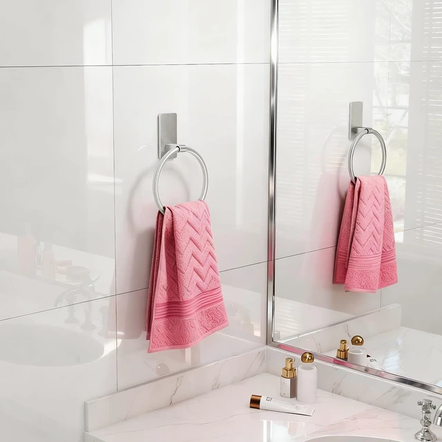 Alt view image 5 of 7 - Hand Towel Holder for Bathroom, Brushed Nickel Towel Ring Adhesive | Bathroom Towel Holder Self Adhesive for Bath RV Kitchen, No Drill Hole