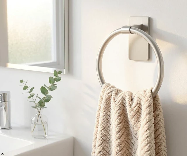 Alt view image 7 of 7 - Hand Towel Holder for Bathroom, Brushed Nickel Towel Ring Adhesive | Bathroom Towel Holder Self Adhesive for Bath RV Kitchen, No Drill Hole