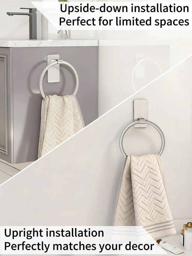 Alt view image 2 of 7 - Hand Towel Holder for Bathroom, Brushed Nickel Towel Ring Adhesive | Bathroom Towel Holder Self Adhesive for Bath RV Kitchen, No Drill Hole