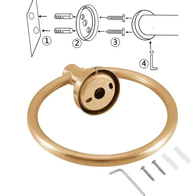 Alt view image 5 of 7 - Towel Ring, Bathroom Hardware Accessories, Wall-Mounted Towel Ring, Simple Round Stainless Steel Towel Rack, for Bathroom and Kitchen (Gold)