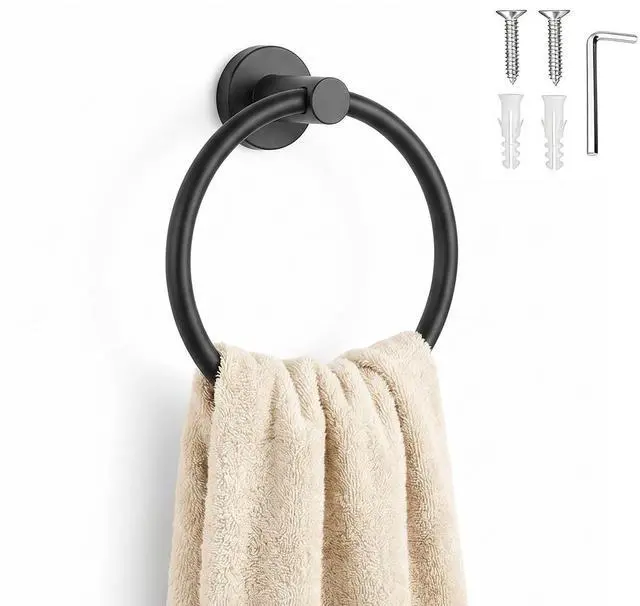 Main image of Towel Ring,Hand Towel Holder for Wall Mounted,Towel Holder,Towel-Racks, Bathroom Hardware Simple Round Towel Hanger SUS 304 Stainless Steel (Black)