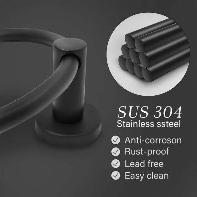 Alt view image 2 of 7 - Towel Ring,Hand Towel Holder for Wall Mounted,Towel Holder,Towel-Racks, Bathroom Hardware Simple Round Towel Hanger SUS 304 Stainless Steel (Black)