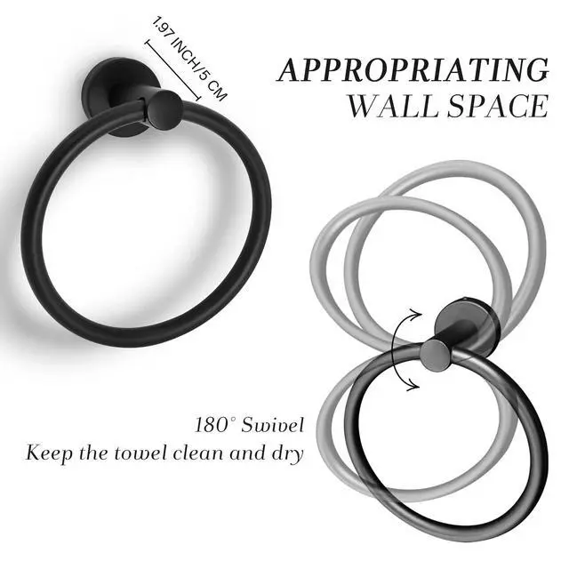 Alt view image 3 of 7 - Towel Ring,Hand Towel Holder for Wall Mounted,Towel Holder,Towel-Racks, Bathroom Hardware Simple Round Towel Hanger SUS 304 Stainless Steel (Black)