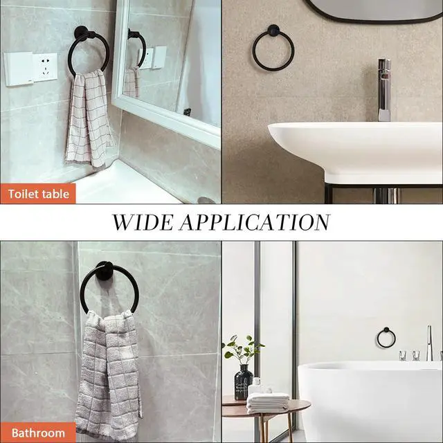 Alt view image 4 of 7 - Towel Ring,Hand Towel Holder for Wall Mounted,Towel Holder,Towel-Racks, Bathroom Hardware Simple Round Towel Hanger SUS 304 Stainless Steel (Black)