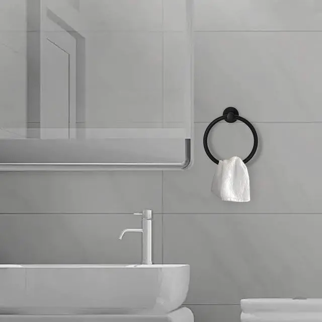 Alt view image 7 of 7 - Towel Ring,Hand Towel Holder for Wall Mounted,Towel Holder,Towel-Racks, Bathroom Hardware Simple Round Towel Hanger SUS 304 Stainless Steel (Black)