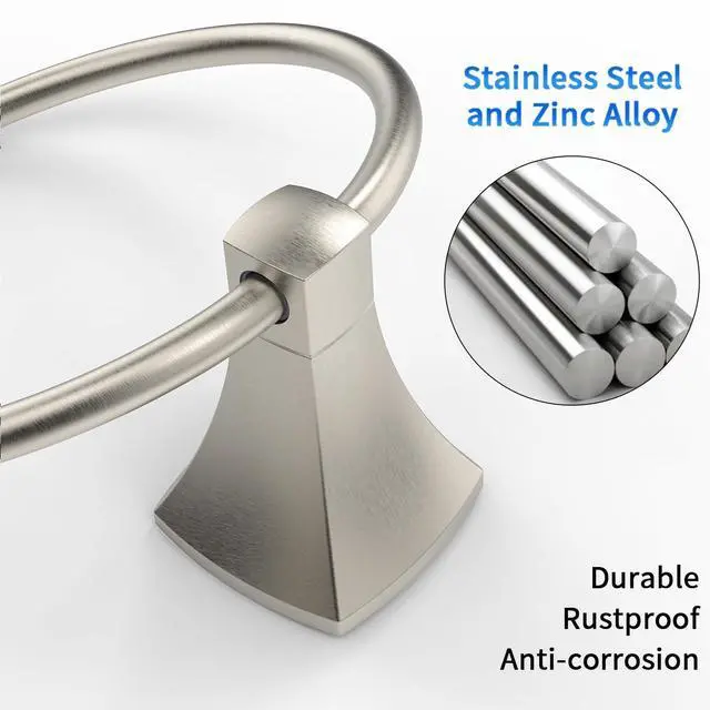 Alt view image 4 of 7 - Hand Towel Holder for Bathroom Kitchen Brushed Nickel Towel Ring Towel Hanger Stainless Steel and Zinc Alloy Wall Mount