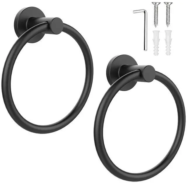 Main image of Towel Holder for Bathroom Wall Matte Black Towel Ring, 2 Pack | Stainless Steel Heavy Duty Hand Towel Hanger for Bath, Kitchen