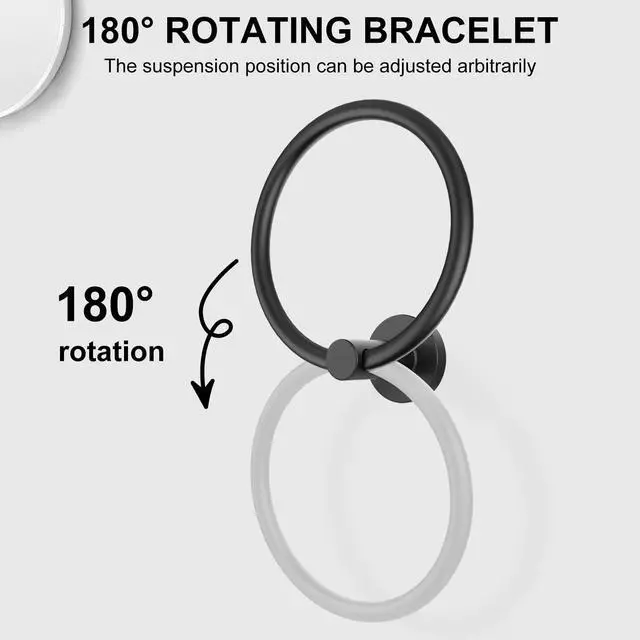 Alt view image 3 of 7 - Towel Holder for Bathroom Wall Matte Black Towel Ring, 2 Pack | Stainless Steel Heavy Duty Hand Towel Hanger for Bath, Kitchen