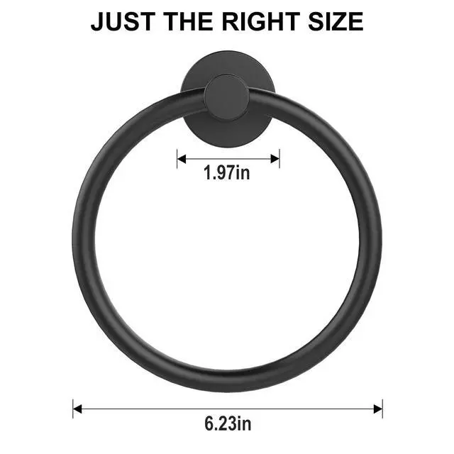 Alt view image 5 of 7 - Towel Holder for Bathroom Wall Matte Black Towel Ring, 2 Pack | Stainless Steel Heavy Duty Hand Towel Hanger for Bath, Kitchen