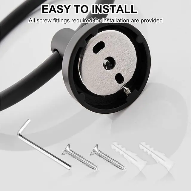 Alt view image 7 of 7 - Towel Holder for Bathroom Wall Matte Black Towel Ring, 2 Pack | Stainless Steel Heavy Duty Hand Towel Hanger for Bath, Kitchen