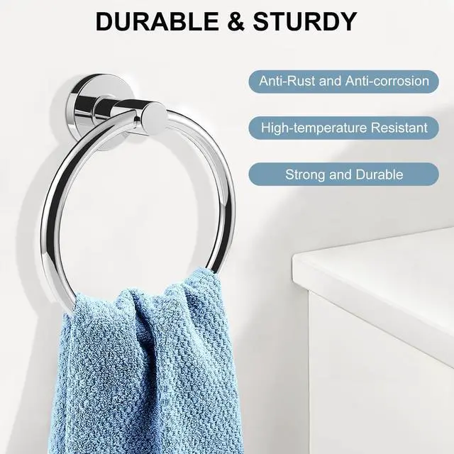 Alt view image 2 of 7 - Towel Holder for Bathroom Wall Chrome Towel Ring | Stainless Steel Hand Towel Ring Heavy Duty Towel Hanger for Bathroom