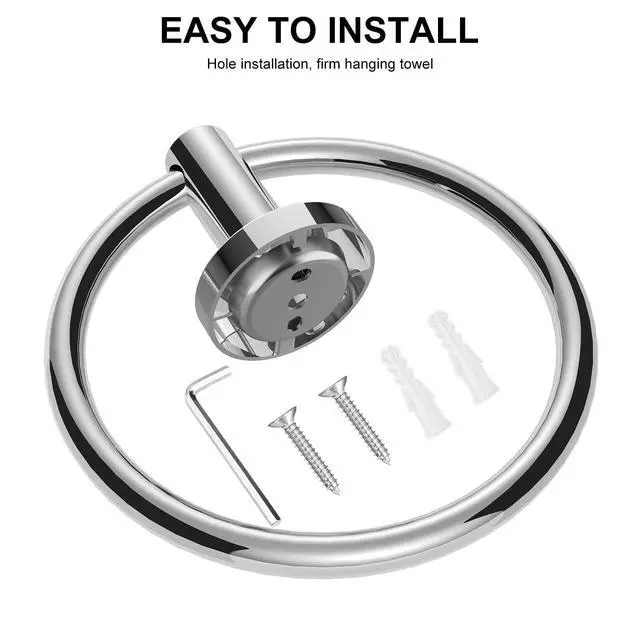 Alt view image 4 of 7 - Towel Holder for Bathroom Wall Chrome Towel Ring | Stainless Steel Hand Towel Ring Heavy Duty Towel Hanger for Bathroom