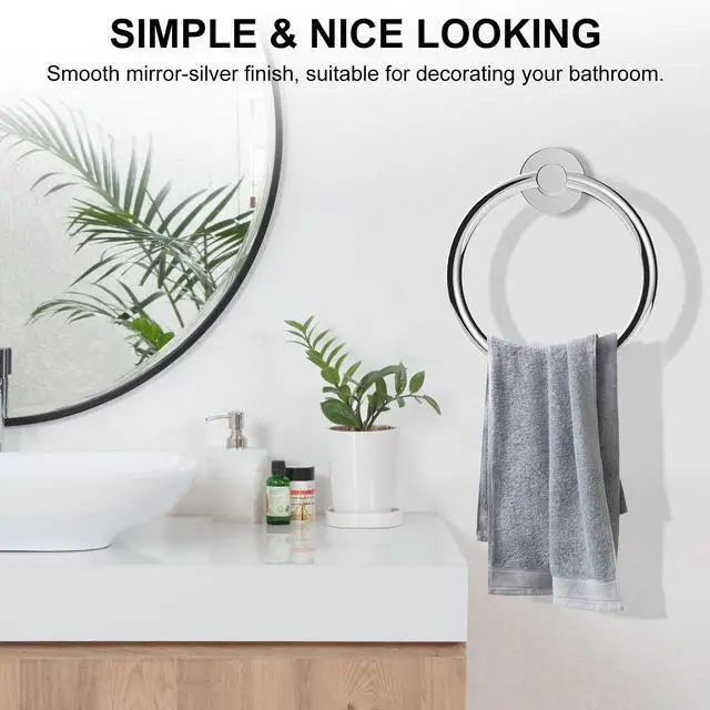 Alt view image 6 of 7 - Towel Holder for Bathroom Wall Chrome Towel Ring | Stainless Steel Hand Towel Ring Heavy Duty Towel Hanger for Bathroom